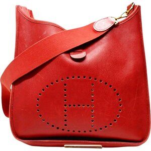 (S6) Hermes Crossbody Bag Red Leather